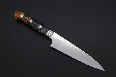 Takeshi Saji Petty VG-10W磨 Takeshi Saji SUMMIT ― Limited Edition Custom Series SMT-1108 VG-10W Multi-Colored Rainbow Damascus Petty 135mm (5.3 inch)