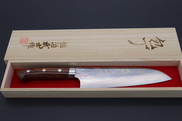 Takeshi Saji Santoku Master Saji Rainbow Damascus Series Santoku 180mm (7 inch, Ironwood Handle)