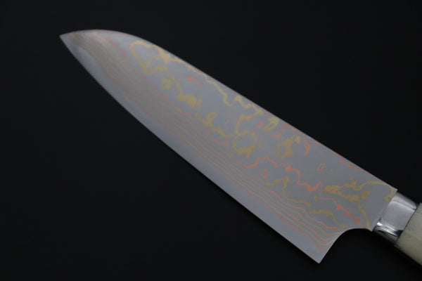 Takeshi Saji Santoku Master Saji Rainbow Damascus Series Santoku 180mm (7 inch, Stag Bone Handle)