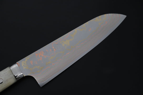 Takeshi Saji Santoku Master Saji Rainbow Damascus Series Santoku 180mm (7 inch, Stag Bone Handle)