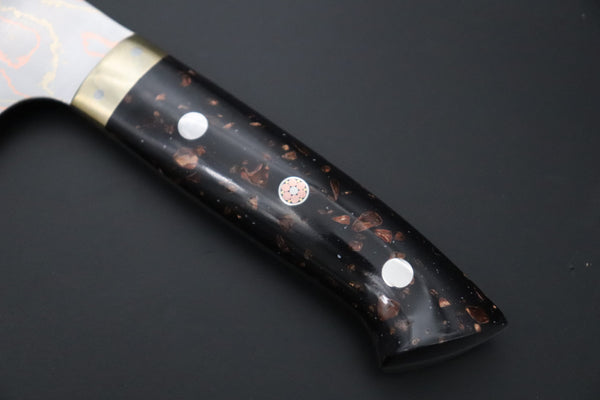 Takeshi Saji Santoku Santoku 180mm Takeshi Saji Blue Steel No.2 Rainbow Damascus Series TS-2 Santoku 180mm (7 Inch, Black and Copper Texture Dupont Corian Handle)