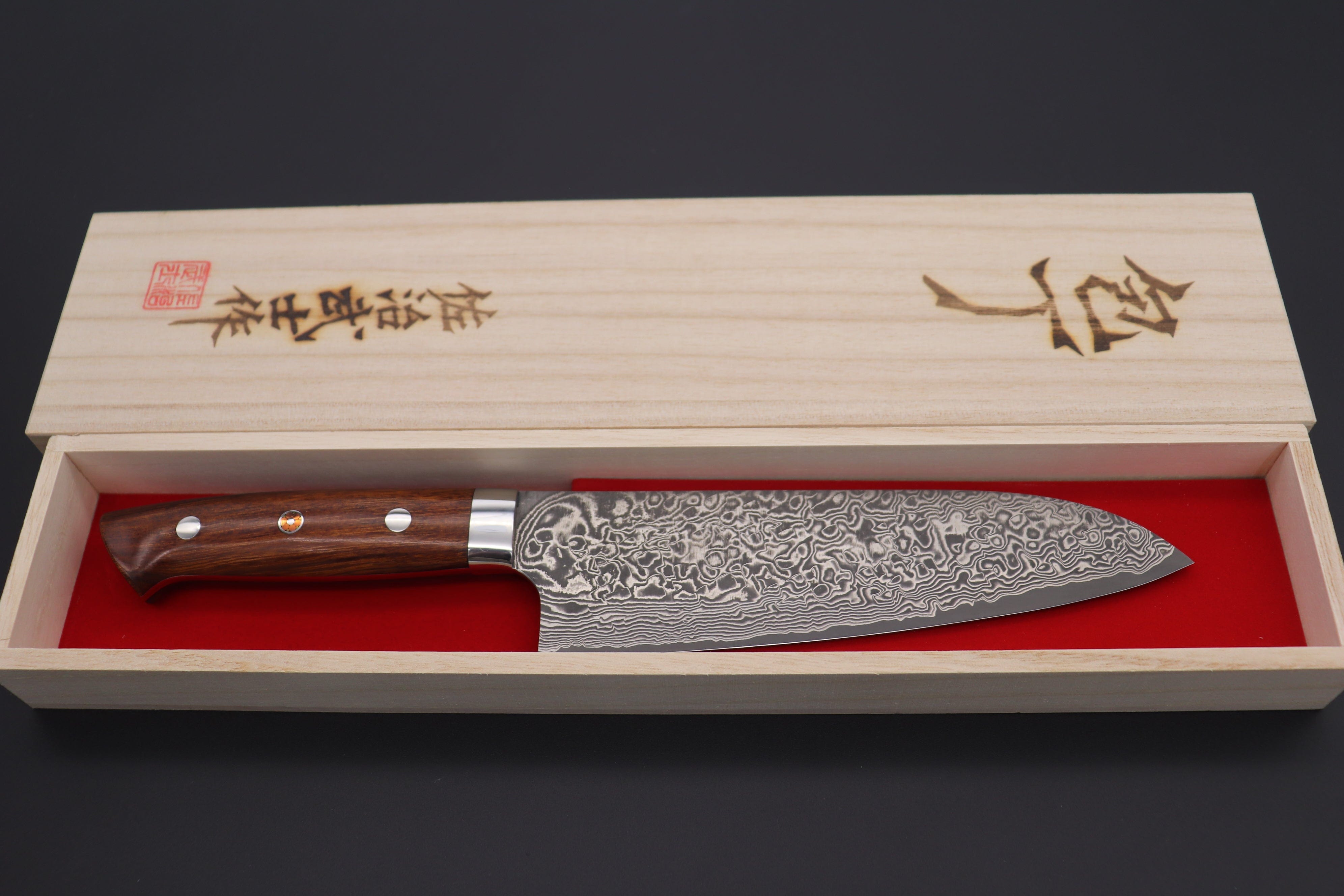 Takeshi Saji R-2 Custom Black Damascus Wild Series Santoku Knife