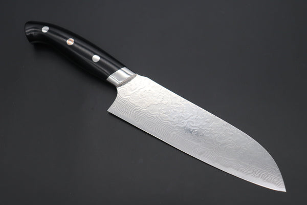 Takeshi Saji Santoku SNRD-5B Santoku 175mm Takeshi Saji R-2 Custom Diamond Damascus Wild Series New Design SNRD-5B Santoku175mm (6.8 inch, Black Linen Micarta Handle)