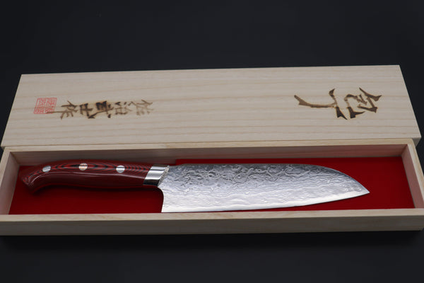 Takeshi Saji Santoku SNRD-5RW Santoku 175mm Takeshi Saji R-2 Custom Diamond Damascus Wild Series New Design SNRD-5RB Santoku175mm (6.8 inch, Red/Black Linen Micarta Handle)