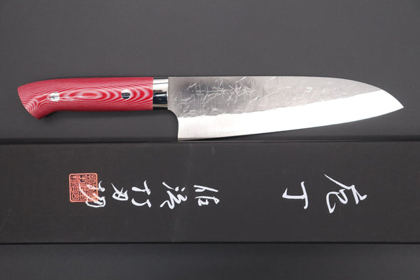 Takeshi Saji Santoku Takeshi Saji SRS-13 Custom Series Santoku 180mm (7 inch, Red & White Linen Micarta Handle)