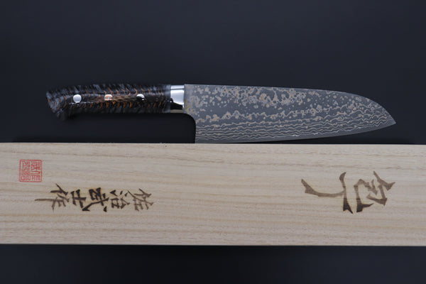 Takeshi Saji Santoku Takeshi Saji SUMMIT ― Limited Edition Custom Series SMT-1037 VG-10W Multi-Colored Golden-Rainbow Damascus Santoku 180mm (7 Inch)