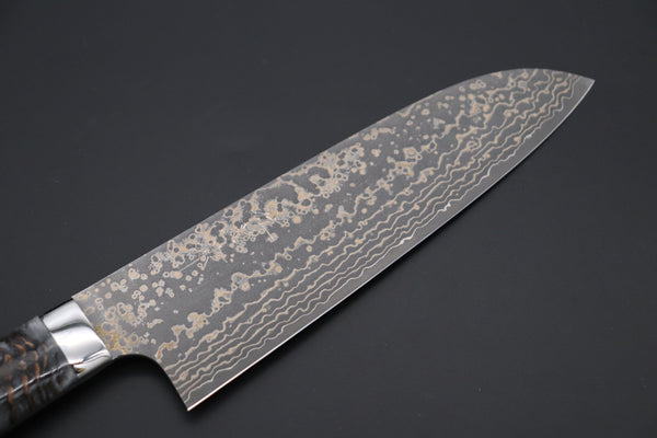 Takeshi Saji Santoku Takeshi Saji SUMMIT ― Limited Edition Custom Series SMT-1037 VG-10W Multi-Colored Golden-Rainbow Damascus Santoku 180mm (7 Inch)