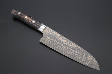 Takeshi Saji Santoku Takeshi Saji SUMMIT ― Limited Edition Custom Series SMT-1037 VG-10W Multi-Colored Golden-Rainbow Damascus Santoku 180mm (7 Inch)