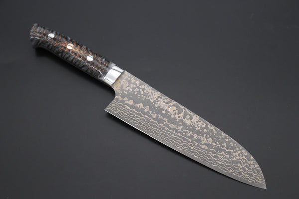 Takeshi Saji Santoku Takeshi Saji SUMMIT ― Limited Edition Custom Series SMT-1037 VG-10W Multi-Colored Golden-Rainbow Damascus Santoku 180mm (7 Inch)
