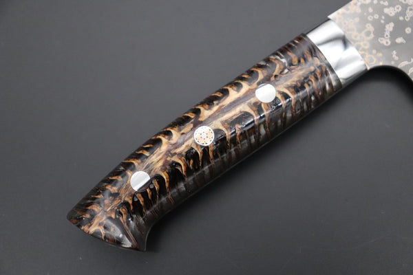 Takeshi Saji Santoku Takeshi Saji SUMMIT ― Limited Edition Custom Series SMT-1038 VG-10W Multi-Colored Golden-Rainbow Damascus Santoku 180mm (7 Inch)