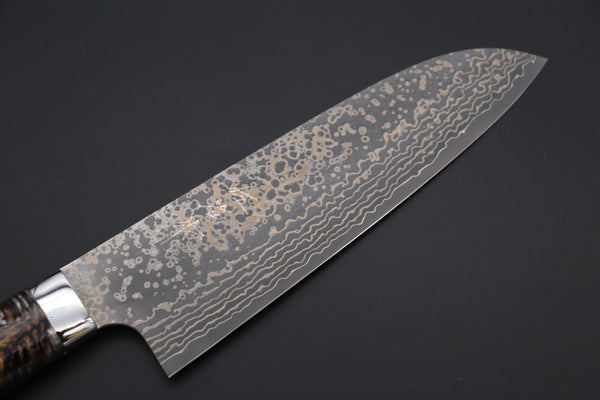 Takeshi Saji Santoku Takeshi Saji SUMMIT ― Limited Edition Custom Series SMT-1038 VG-10W Multi-Colored Golden-Rainbow Damascus Santoku 180mm (7 Inch)
