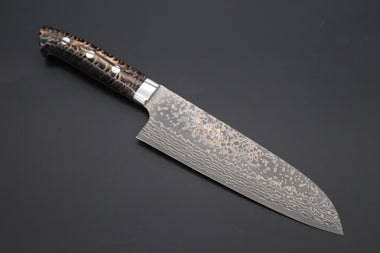 Takeshi Saji Santoku Takeshi Saji SUMMIT ― Limited Edition Custom Series SMT-1038 VG-10W Multi-Colored Golden-Rainbow Damascus Santoku 180mm (7 Inch)