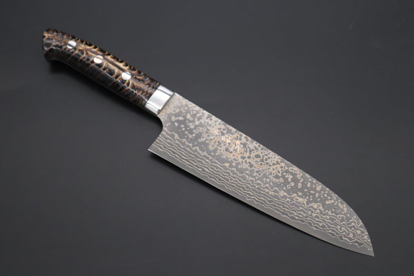 Takeshi Saji Santoku Takeshi Saji SUMMIT ― Limited Edition Custom Series SMT-1038 VG-10W Multi-Colored Golden-Rainbow Damascus Santoku 180mm (7 Inch)