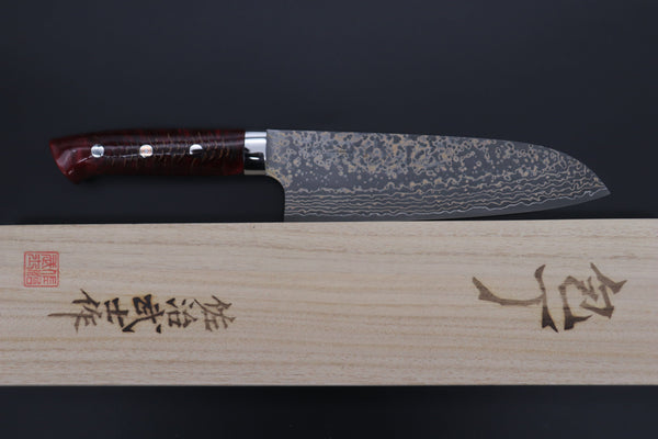 Takeshi Saji Santoku Takeshi Saji SUMMIT ― Limited Edition Custom Series SMT-1039 VG-10W Multi-Colored Golden-Rainbow Damascus Santoku 180mm (7 Inch)