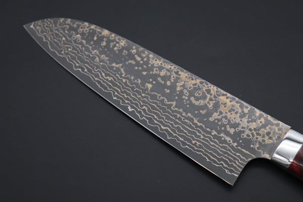 Takeshi Saji Santoku Takeshi Saji SUMMIT ― Limited Edition Custom Series SMT-1039 VG-10W Multi-Colored Golden-Rainbow Damascus Santoku 180mm (7 Inch)