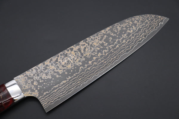 Takeshi Saji Santoku Takeshi Saji SUMMIT ― Limited Edition Custom Series SMT-1039 VG-10W Multi-Colored Golden-Rainbow Damascus Santoku 180mm (7 Inch)
