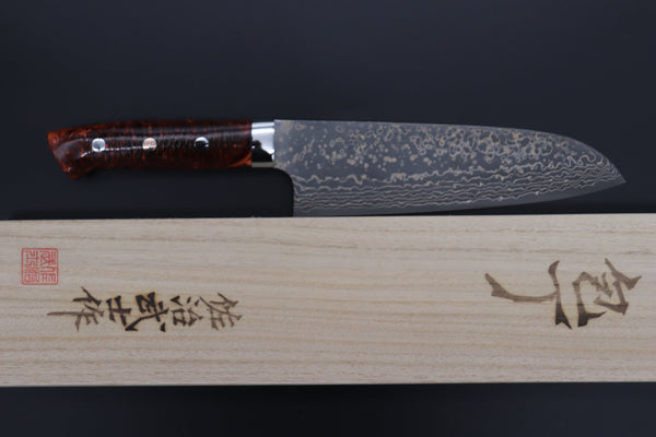 Takeshi Saji Santoku Takeshi Saji SUMMIT ― Limited Edition Custom Series SMT-1040 VG-10W Multi-Colored Golden-Rainbow Damascus Santoku 180mm (7 Inch)