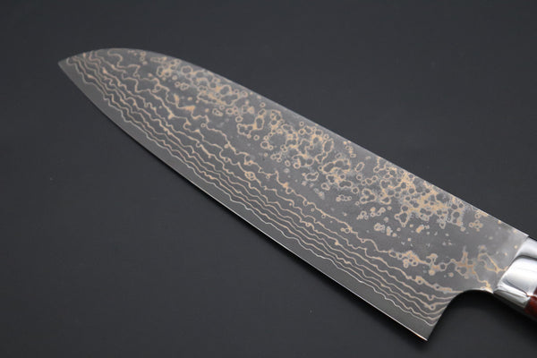 Takeshi Saji Santoku Takeshi Saji SUMMIT ― Limited Edition Custom Series SMT-1040 VG-10W Multi-Colored Golden-Rainbow Damascus Santoku 180mm (7 Inch)