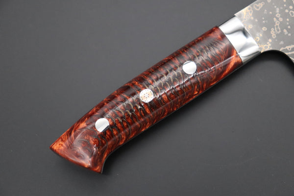 Takeshi Saji Santoku Takeshi Saji SUMMIT ― Limited Edition Custom Series SMT-1040 VG-10W Multi-Colored Golden-Rainbow Damascus Santoku 180mm (7 Inch)