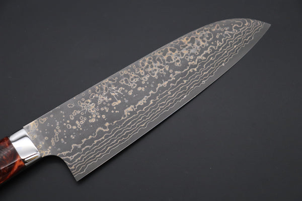 Takeshi Saji Santoku Takeshi Saji SUMMIT ― Limited Edition Custom Series SMT-1040 VG-10W Multi-Colored Golden-Rainbow Damascus Santoku 180mm (7 Inch)