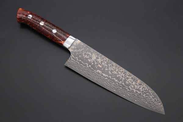 Takeshi Saji Santoku Takeshi Saji SUMMIT ― Limited Edition Custom Series SMT-1040 VG-10W Multi-Colored Golden-Rainbow Damascus Santoku 180mm (7 Inch)