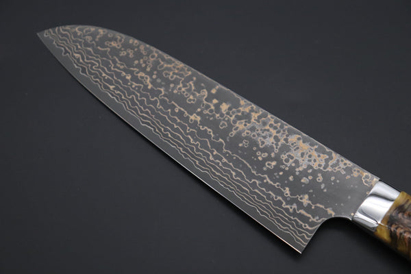 Takeshi Saji Santoku Takeshi Saji SUMMIT ― Limited Edition Custom Series SMT-1041 VG-10W Multi-Colored Golden-Rainbow Damascus Santoku 180mm (7 Inch)