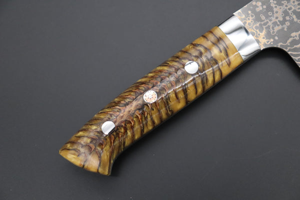 Takeshi Saji Santoku Takeshi Saji SUMMIT ― Limited Edition Custom Series SMT-1041 VG-10W Multi-Colored Golden-Rainbow Damascus Santoku 180mm (7 Inch)