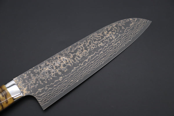 Takeshi Saji Santoku Takeshi Saji SUMMIT ― Limited Edition Custom Series SMT-1041 VG-10W Multi-Colored Golden-Rainbow Damascus Santoku 180mm (7 Inch)