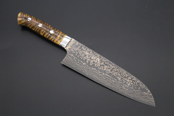 Takeshi Saji Santoku Takeshi Saji SUMMIT ― Limited Edition Custom Series SMT-1041 VG-10W Multi-Colored Golden-Rainbow Damascus Santoku 180mm (7 Inch)
