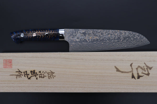 Takeshi Saji Santoku Takeshi Saji SUMMIT ― Limited Edition Custom Series SMT-1042 VG-10W Multi-Colored Golden-Rainbow Damascus Santoku 180mm (7 Inch)