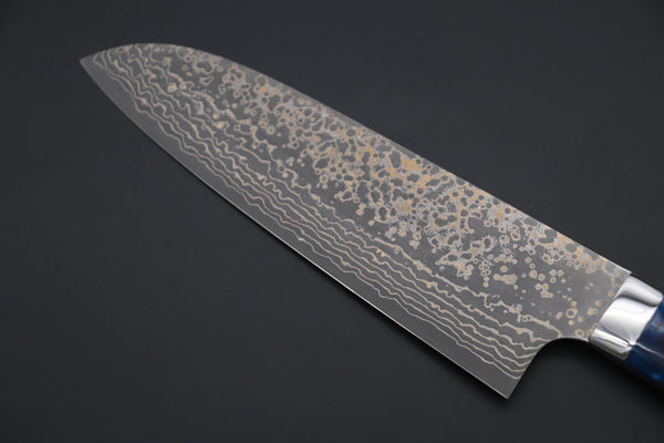 Takeshi Saji Santoku Takeshi Saji SUMMIT ― Limited Edition Custom Series SMT-1042 VG-10W Multi-Colored Golden-Rainbow Damascus Santoku 180mm (7 Inch)