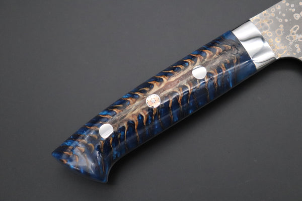 Takeshi Saji Santoku Takeshi Saji SUMMIT ― Limited Edition Custom Series SMT-1042 VG-10W Multi-Colored Golden-Rainbow Damascus Santoku 180mm (7 Inch)