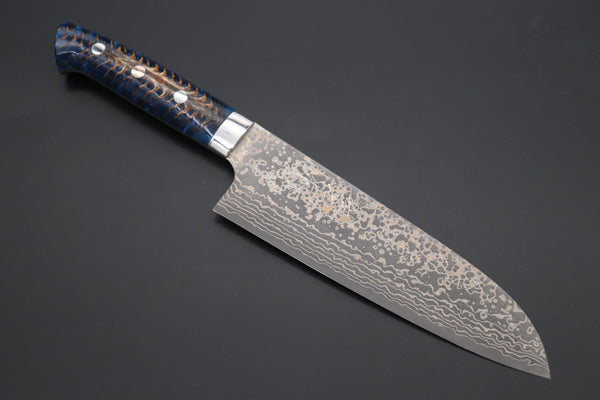 Takeshi Saji Santoku Takeshi Saji SUMMIT ― Limited Edition Custom Series SMT-1042 VG-10W Multi-Colored Golden-Rainbow Damascus Santoku 180mm (7 Inch)
