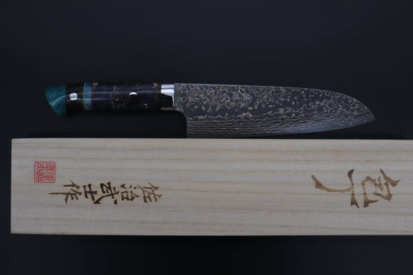 Takeshi Saji Santoku Takeshi Saji SUMMIT ― Limited Edition Custom Series SMT-1067 VG-10W Multi-Colored Golden-Rainbow Damascus Santoku 180mm (7 Inch)