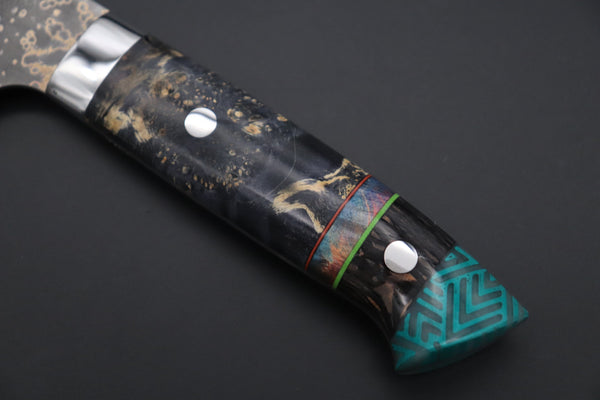 Takeshi Saji Santoku Takeshi Saji SUMMIT ― Limited Edition Custom Series SMT-1067 VG-10W Multi-Colored Golden-Rainbow Damascus Santoku 180mm (7 Inch)