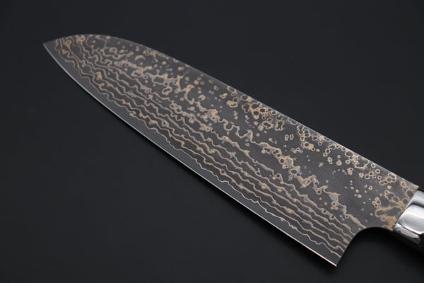 Takeshi Saji Santoku Takeshi Saji SUMMIT ― Limited Edition Custom Series SMT-1067 VG-10W Multi-Colored Golden-Rainbow Damascus Santoku 180mm (7 Inch)