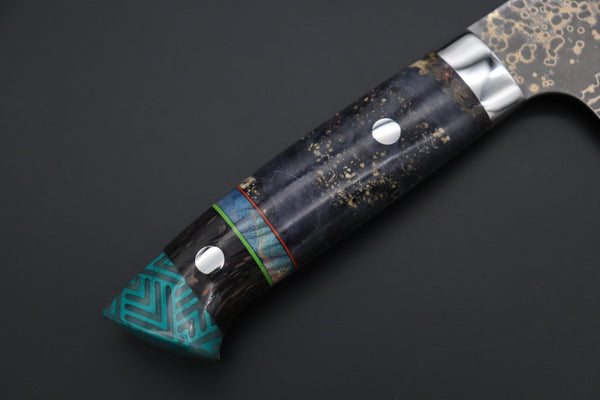 Takeshi Saji Santoku Takeshi Saji SUMMIT ― Limited Edition Custom Series SMT-1067 VG-10W Multi-Colored Golden-Rainbow Damascus Santoku 180mm (7 Inch)