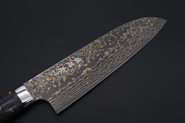Takeshi Saji Santoku Takeshi Saji SUMMIT ― Limited Edition Custom Series SMT-1067 VG-10W Multi-Colored Golden-Rainbow Damascus Santoku 180mm (7 Inch)