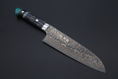 Takeshi Saji Santoku Takeshi Saji SUMMIT ― Limited Edition Custom Series SMT-1067 VG-10W Multi-Colored Golden-Rainbow Damascus Santoku 180mm (7 Inch)
