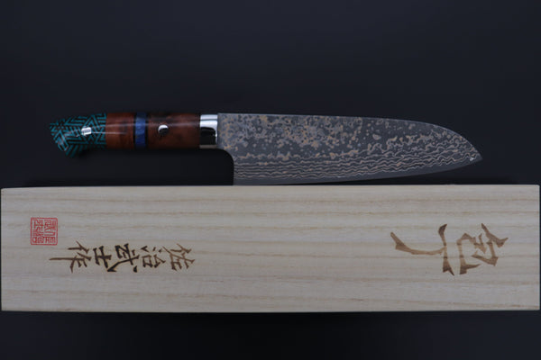 Takeshi Saji Santoku Takeshi Saji SUMMIT ― Limited Edition Custom Series SMT-1068 VG-10W Multi-Colored Golden-Rainbow Damascus Santoku 180mm (7 Inch)