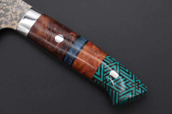 Takeshi Saji Santoku Takeshi Saji SUMMIT ― Limited Edition Custom Series SMT-1068 VG-10W Multi-Colored Golden-Rainbow Damascus Santoku 180mm (7 Inch)