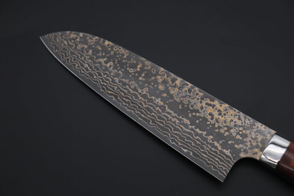 Takeshi Saji Santoku Takeshi Saji SUMMIT ― Limited Edition Custom Series SMT-1068 VG-10W Multi-Colored Golden-Rainbow Damascus Santoku 180mm (7 Inch)