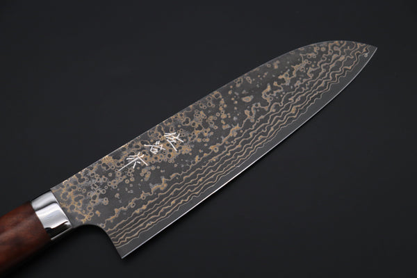 Takeshi Saji Santoku Takeshi Saji SUMMIT ― Limited Edition Custom Series SMT-1068 VG-10W Multi-Colored Golden-Rainbow Damascus Santoku 180mm (7 Inch)