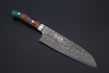 Takeshi Saji Santoku Takeshi Saji SUMMIT ― Limited Edition Custom Series SMT-1068 VG-10W Multi-Colored Golden-Rainbow Damascus Santoku 180mm (7 Inch)