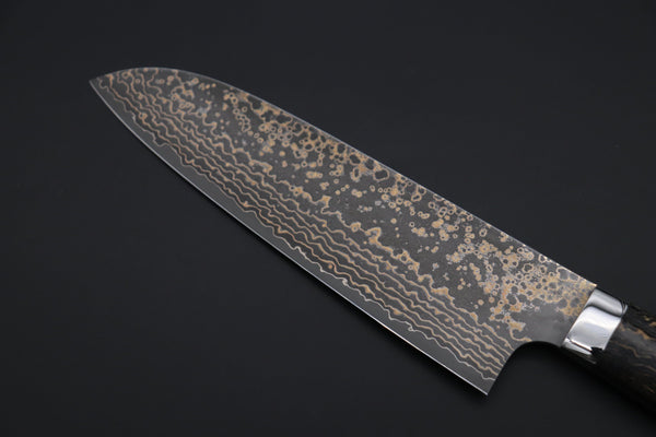 Takeshi Saji Santoku Takeshi Saji SUMMIT ― Limited Edition Custom Series SMT-1069 VG-10W Multi-Colored Golden-Rainbow Damascus Santoku 180mm (7 Inch)