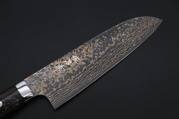 Takeshi Saji Santoku Takeshi Saji SUMMIT ― Limited Edition Custom Series SMT-1069 VG-10W Multi-Colored Golden-Rainbow Damascus Santoku 180mm (7 Inch)