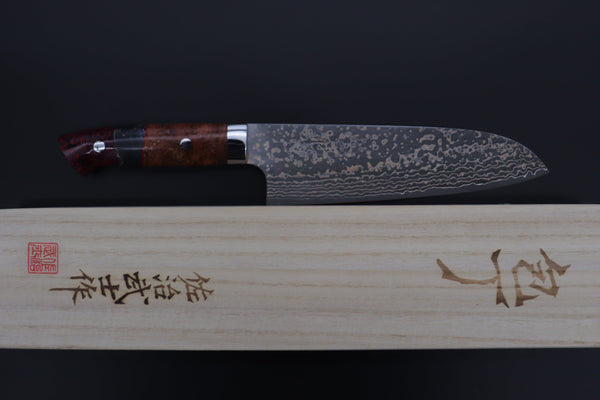 Takeshi Saji Santoku Takeshi Saji SUMMIT ― Limited Edition Custom Series SMT-1070 VG-10W Multi-Colored Golden-Rainbow Damascus Santoku 180mm (7 Inch)