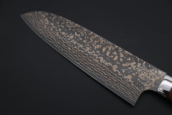 Takeshi Saji Santoku Takeshi Saji SUMMIT ― Limited Edition Custom Series SMT-1070 VG-10W Multi-Colored Golden-Rainbow Damascus Santoku 180mm (7 Inch)