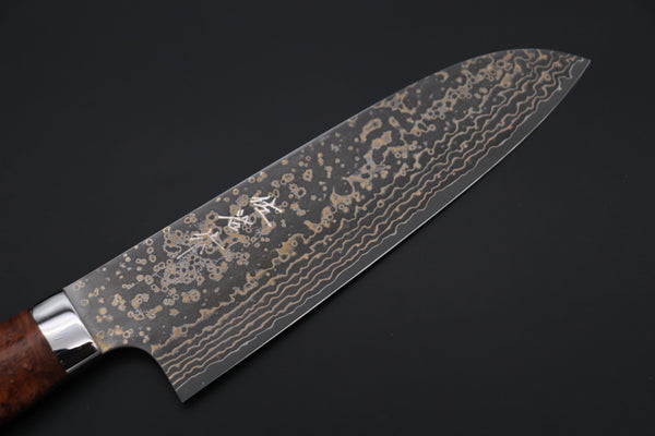 Takeshi Saji Santoku Takeshi Saji SUMMIT ― Limited Edition Custom Series SMT-1070 VG-10W Multi-Colored Golden-Rainbow Damascus Santoku 180mm (7 Inch)