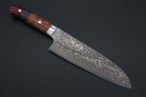 Takeshi Saji Santoku Takeshi Saji SUMMIT ― Limited Edition Custom Series SMT-1070 VG-10W Multi-Colored Golden-Rainbow Damascus Santoku 180mm (7 Inch)